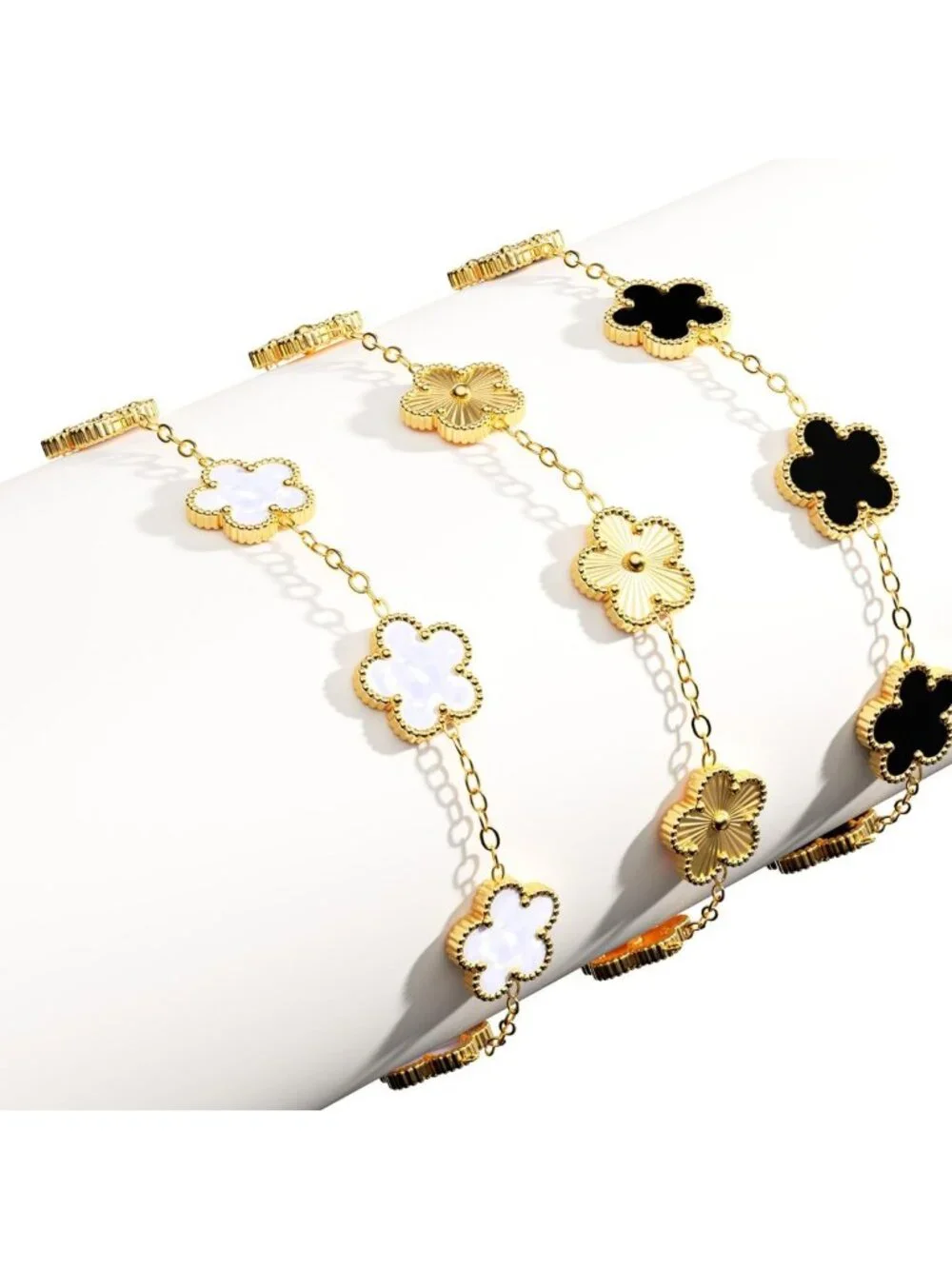 Trendy 18K Gold Plated Clover Bracelet Set - Flower Leaf Jewelry for Women